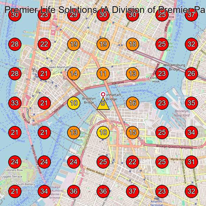 Premier Life Solutions (A Division of Premier Paralegal,LLC) GeoGrid visibility map for Divorce Service in New York